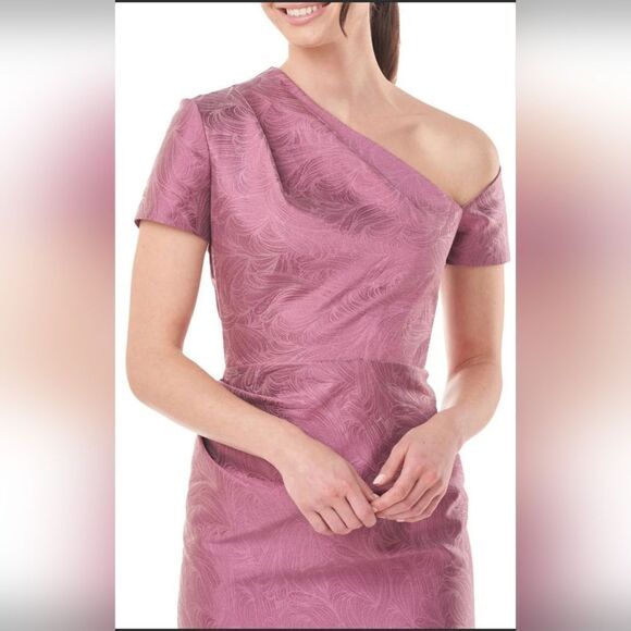 KAY UNGER CAITLYN JACQUARD CUT-OUT ASYMMETRIC MIDI DRESS NWOT size 4 Pink - Picture 3 of 6